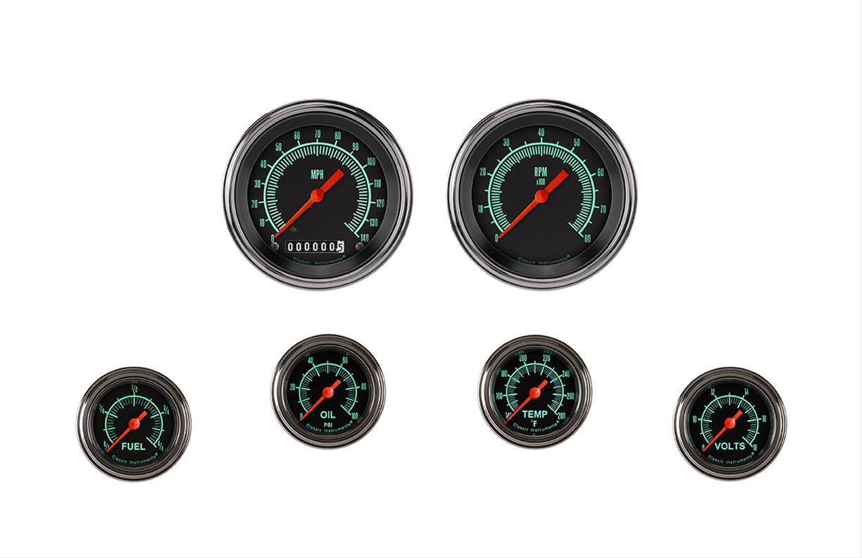Classic Instruments G-Stock Series Gauge Sets GS101SLF Gauges, Series, Speedometer, Tachometer, Fuel Level, Oil Pressure, Water Temperature, Volt, Black Face, Analog, Set of 6