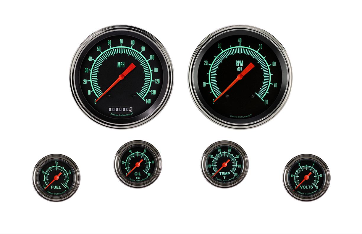 Classic Instruments G-Stock Series Gauge Sets GS151SLF Gauges, Series, Speedometer, Tachometer, Fuel Level, Oil Pressure, Water Temperature, Volt, Black Face, Analog, Set of 6