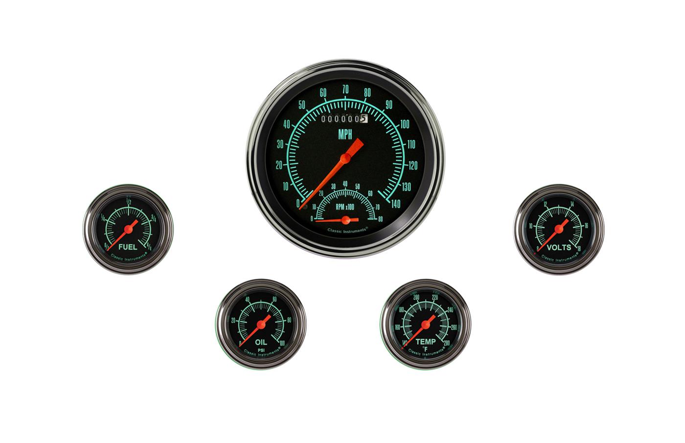 Classic Instruments G-Stock Series Gauge Sets GS165SLF Set, G/Stock, 4 5/8 in. Ultimate, 2 1/8 in. Fuel, Oil, Temp, Volts, Set of 6