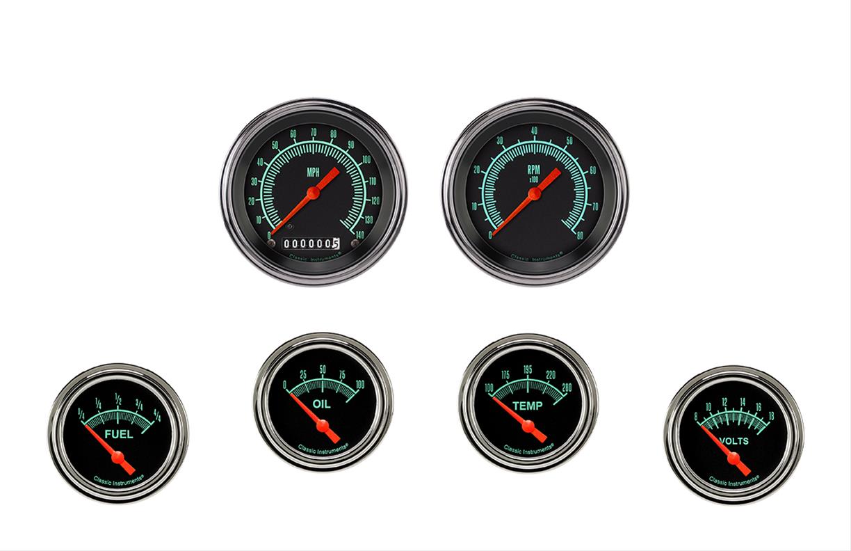Classic Instruments G-Stock Series Gauge Sets GS201SLF Set, Analog, Series, Short Sweep, 6-Gauge Set, 3 3/8 in. Speedo, 2 5/8 in. Secondary, White Face, Set