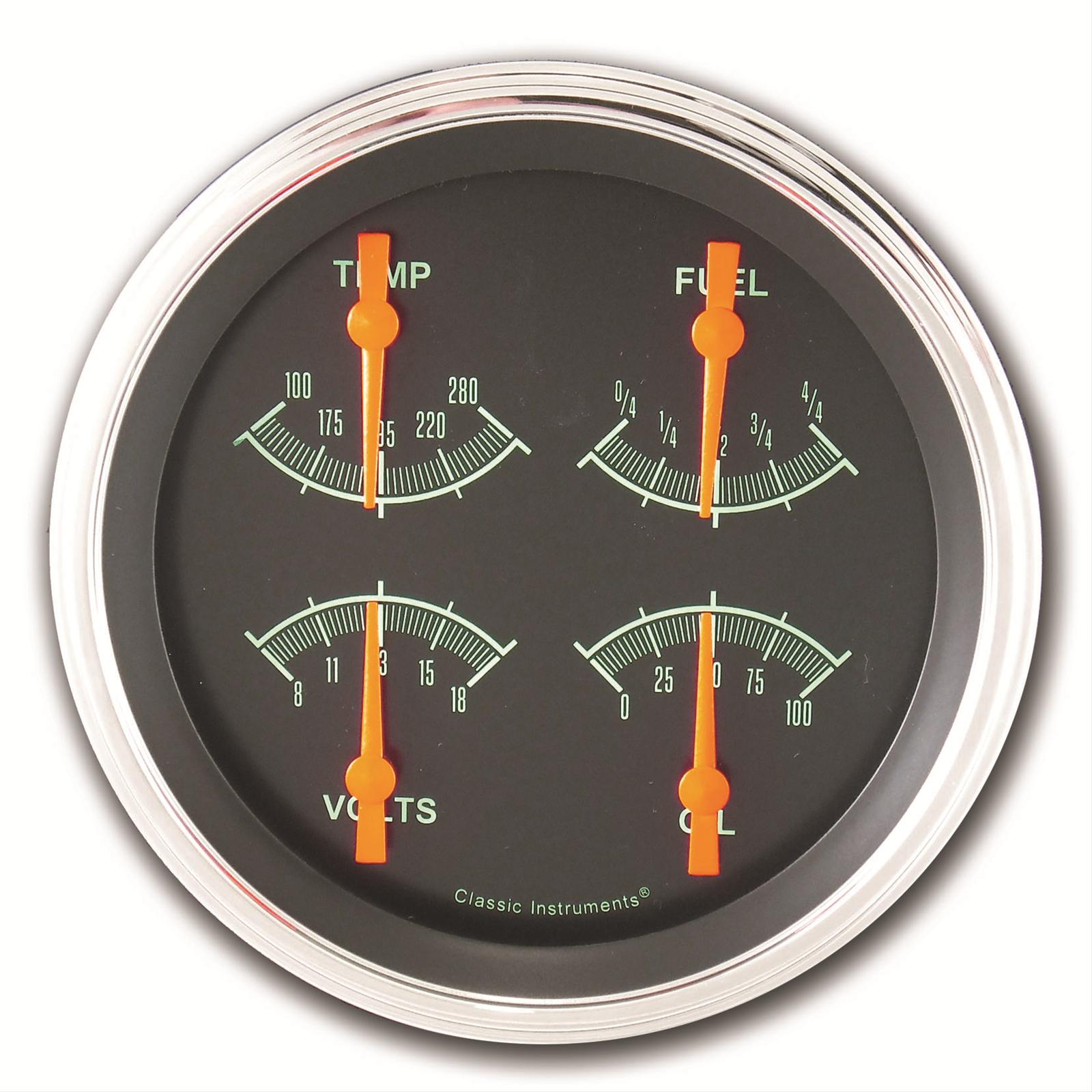 Classic Instruments G-Stock Series Gauge Sets GS31SLC Gauges, Series, Analog, Electronic, Black Face, Red Pointer, Polished Bezel, Curved Lens, Kit