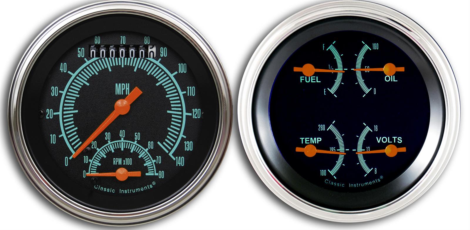Classic Instruments G-Stock Series Gauge Sets GS32SLF Gauges, G-Stock, Speedometer, Tach, Water Temp., Fuel Level, 3 3/8 in., Black Face, Analog, Electronic, Set