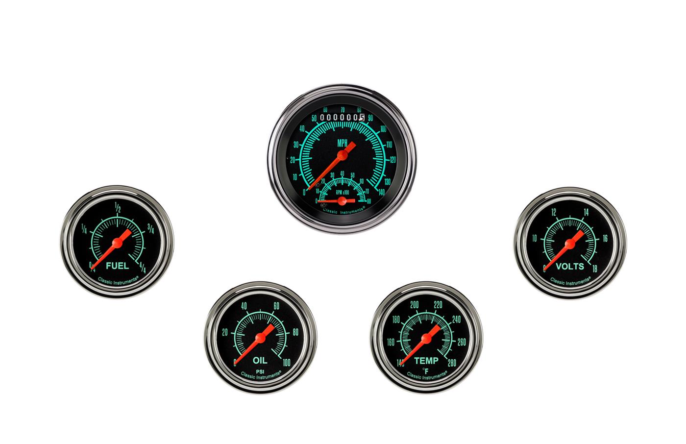 Classic Instruments G-Stock Series Gauge Sets GS335SLF Set, G/Stock, 3 3/8 in. Ultimate, 2 5/8 in. Fuel, Oil, Temp, Volts, Set of 6