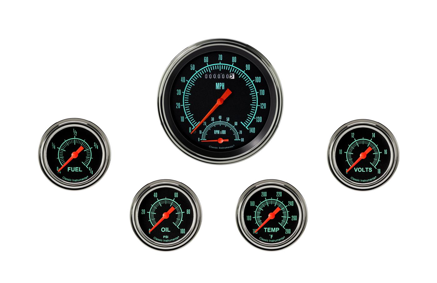Classic Instruments G-Stock Series Gauge Sets GS365SLF Set, G/Stock, 4 5/8 in. Ultimate, 2 5/8 in. Fuel, Oil, Temp, Volts, Set of 6