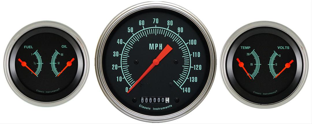 Classic Instruments G-Stock Series Gauge Sets GS64SLF Gauges, G-Stock, Speedometer, Water Temperature, Oil Pressure, Fuel Level, Black Face, Analog, Set of 3