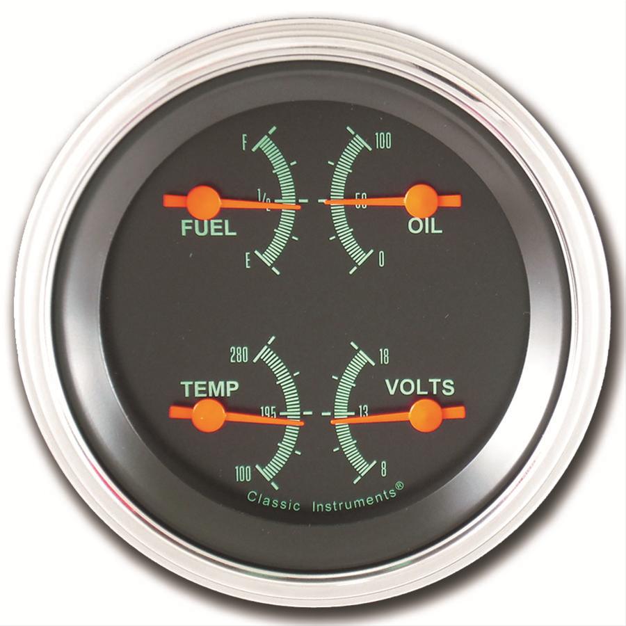Classic Instruments G-Stock Series Gauge Sets GS73SLF Gauge, G-Stock, Quad, Water Temperature, Oil Pressure, Fuel Level, 3 3/8 in., Black Face, Analog, Each