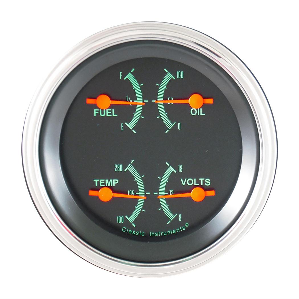 Classic Instruments G-Stock Series Gauge Sets GS77SLF Gauge, G-Stock, Quad, Water Temperature, Oil Pressure, Fuel Level, 3 3/8 in., Black Face, Analog, Each