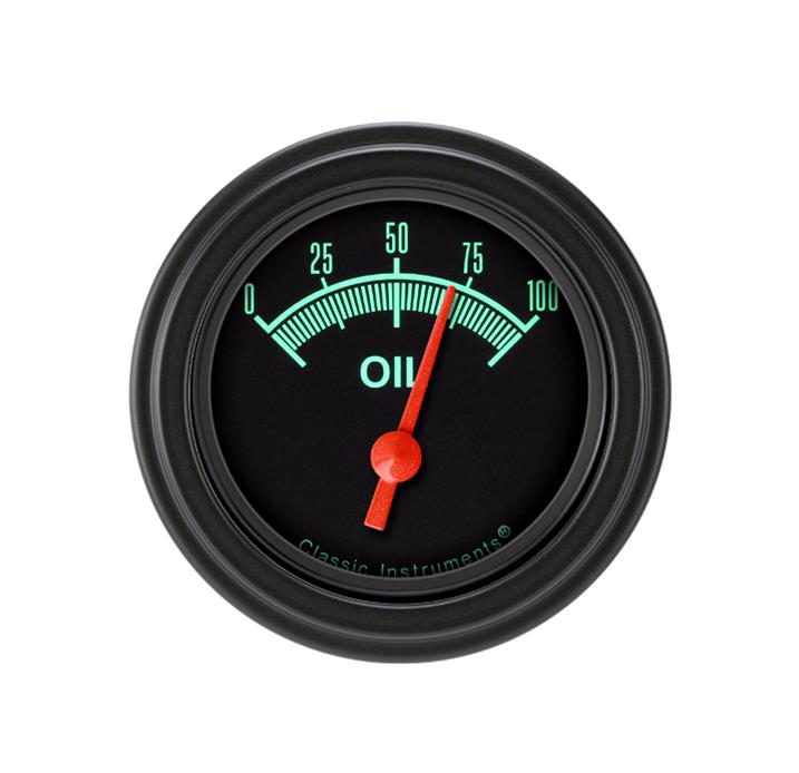 Classic Instruments G-Stock Series Gauges GS81BLF Gauge, Series, Oil Pressure, 0-100 psi, 2 1/8 in., Black Face, Black Low Step Bezel, Flat Lens, Each