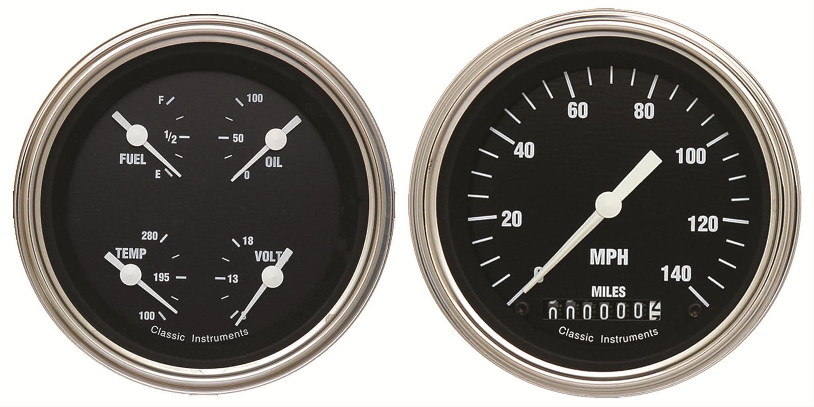 Classic Instruments Hot Rod Series Gauge Sets HR02SLF Gauges, Series, Speedometer, Water Temperature, Oil Pressure, Fuel Level, Black Face, Analog, Pair