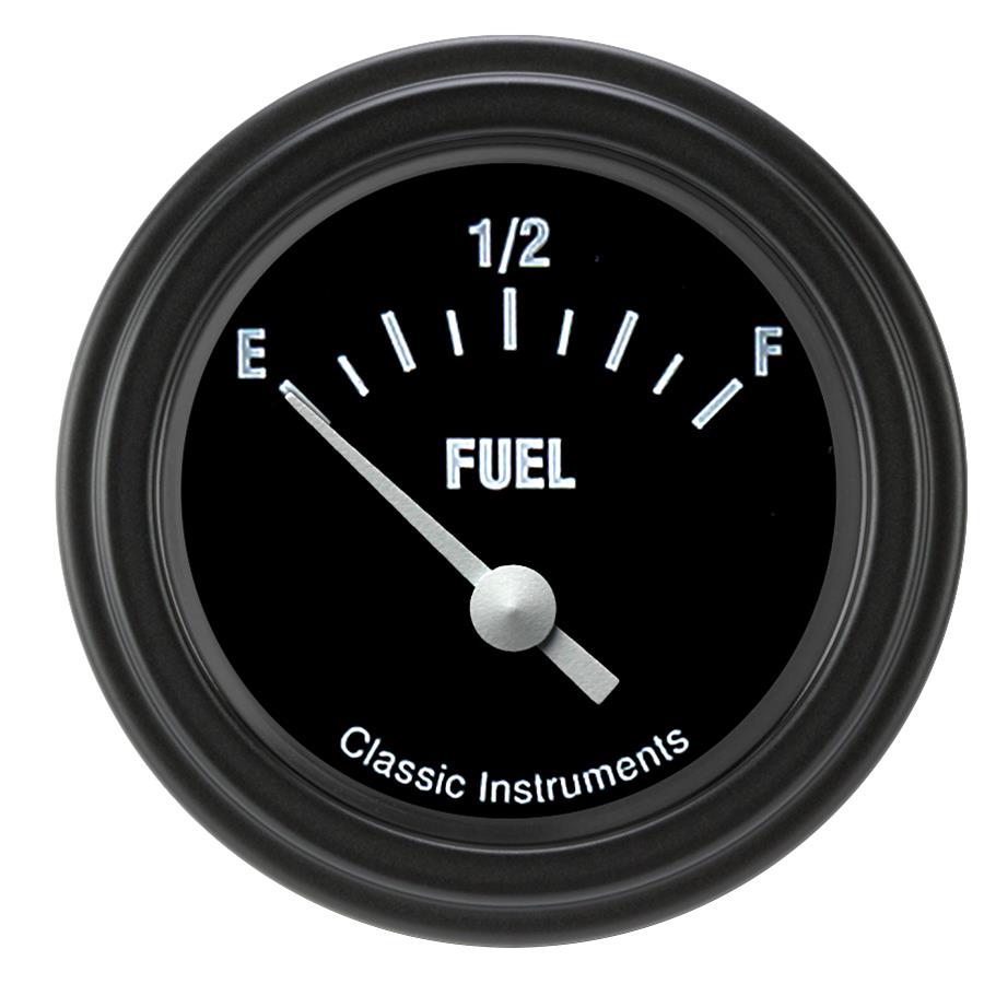 Classic Instruments Hot Rod Series Gauges HR14BLF Gauge, Series, Fuel Level, 0-30 ohm, 2 1/8 in., Black Face, Black Low Step Bezel, Flat Lens, Each