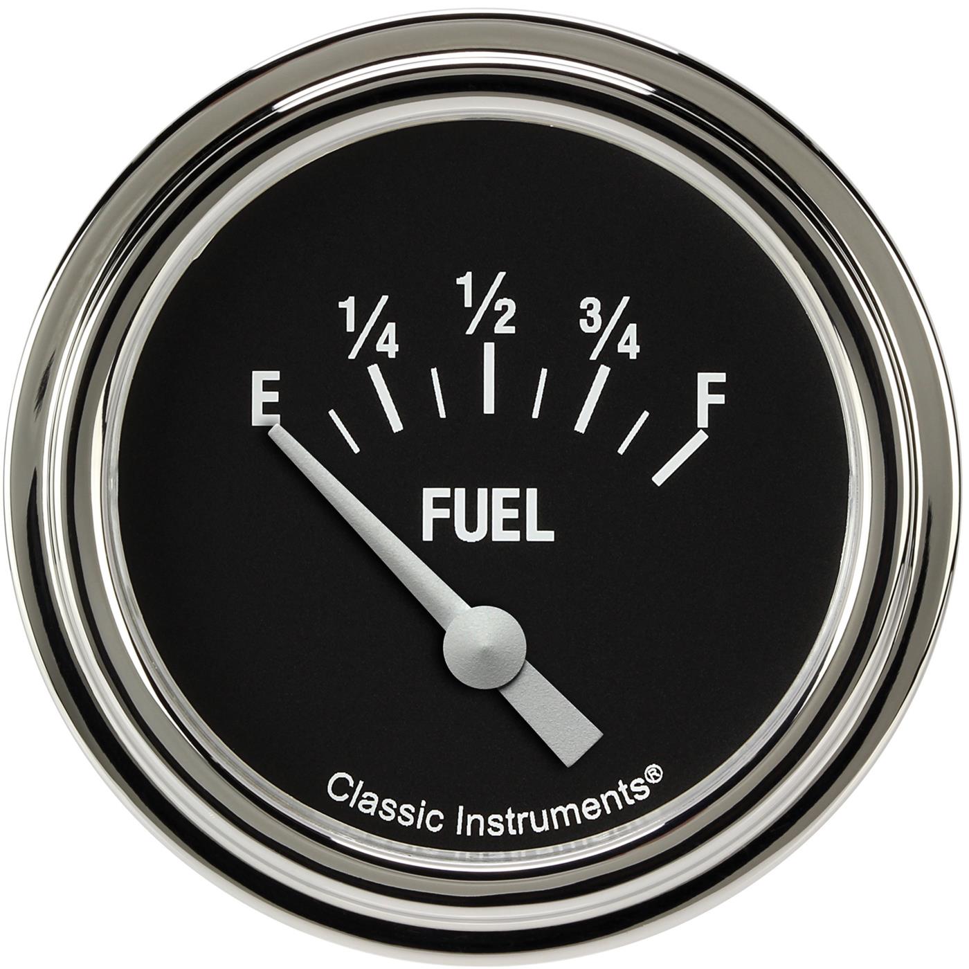 Classic Instruments Hot Rod Series Gauges HR214SLF Gauges, Series, Fuel Level, Empty-Full, Analog, Electrical, 2 5/8 in., Black Face, White Numbers, 0 ohms Empty, 30 ohms Full, Each