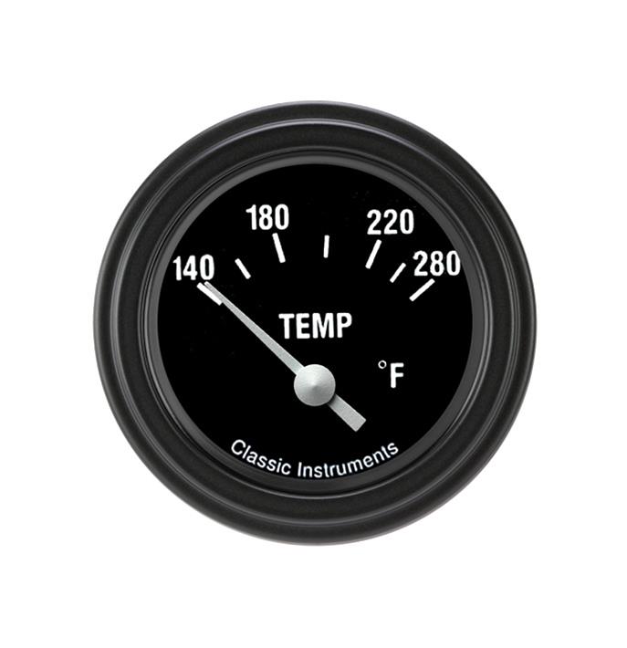 Classic Instruments Hot Rod Series Gauges HR26BLF Gauge, Series, Water Temperature, 140-280 degrees, 2 1/8 in., Black Face, Black Low Step Bezel, Flat Lens, Each