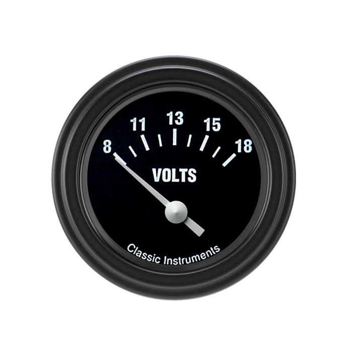 Classic Instruments Hot Rod Series Gauges HR30BLF Gauge, Series, Voltmeter, 8-18 volts, 2 1/8 in., Black Face, Black Low Step Bezel, Flat Lens, Each