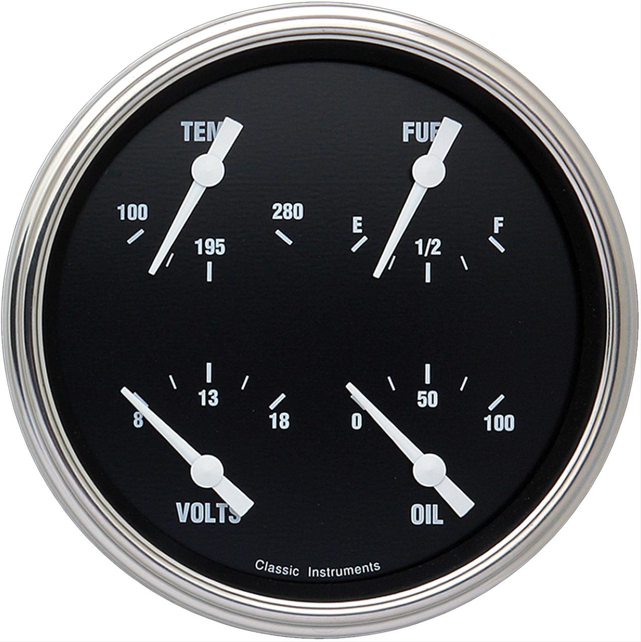 Classic Instruments Hot Rod Series Gauge Sets HR31SLC Gauge, Rod, Quad, Water Temperature, Oil Pressure, Fuel Level, Voltmeter, 5 in., Black Face, Analog, Each