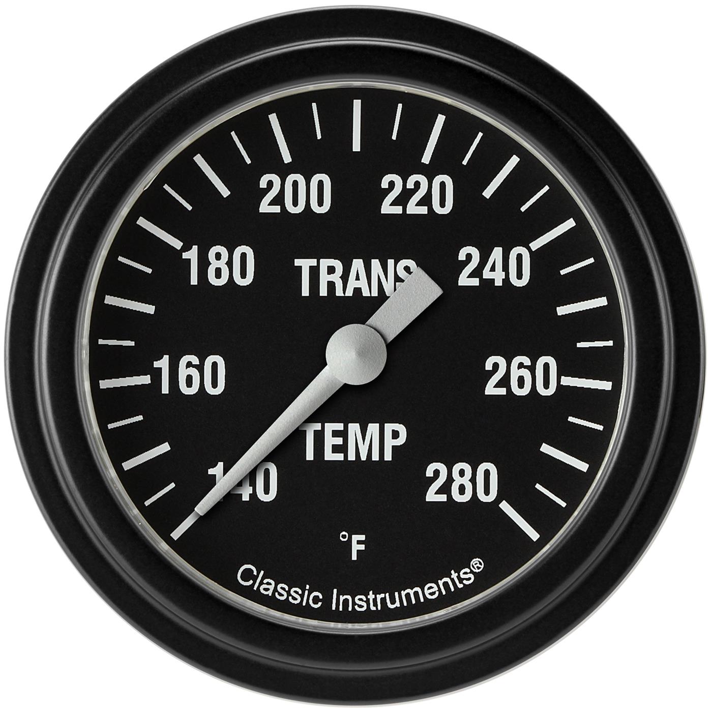 Classic Instruments Hot Rod Series Gauges HR327BLF Gauges, Series, Transmission Temperature, 140-280 degrees F, Analog, Electrical, 2 5/8 in., Black Face, White Numbers, Matte Black Bezel, Each