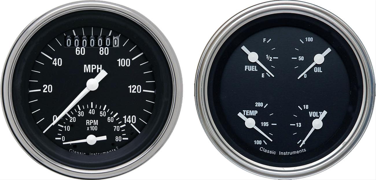 Classic Instruments Hot Rod Series Gauge Sets HR32SLC Gauges, Series, Speedometer, Tach, Water Temperature, Voltmeter, Fuel Level, Black Face, Analog, Pair