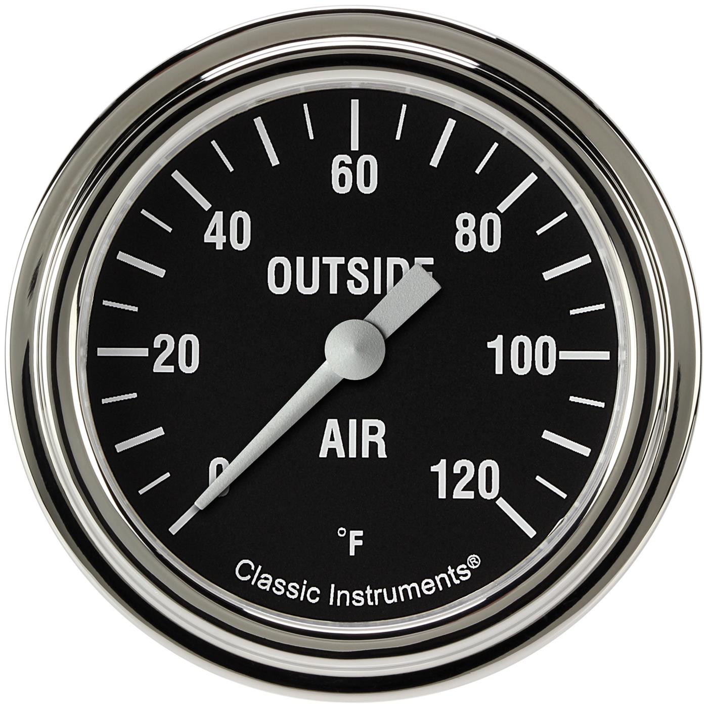 Classic Instruments Hot Rod Series Gauges HR399SLF Gauges, Series, Air Temperature, 0-120 degrees F, Analog, Electrical, 2 5/8 in., Black Face, White Numbers, Stainless Steel Color Bezel, Each