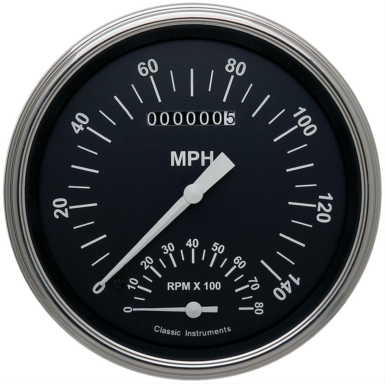 Classic Instruments Hot Rod Series Gauge Sets HR50SLF Gauges, Rod, Speedometer, Tachometer, Black Face, Polished Bezel, Each