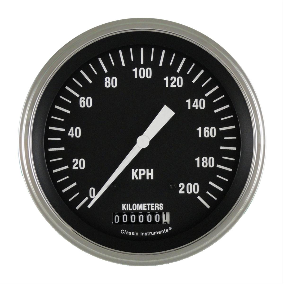 Classic Instruments Hot Rod Series Speedometers HR58SLC Speedometer, Rod, 5 in. Diameter, 0-200 kph, Analog, Electrical, Curved Face, Each