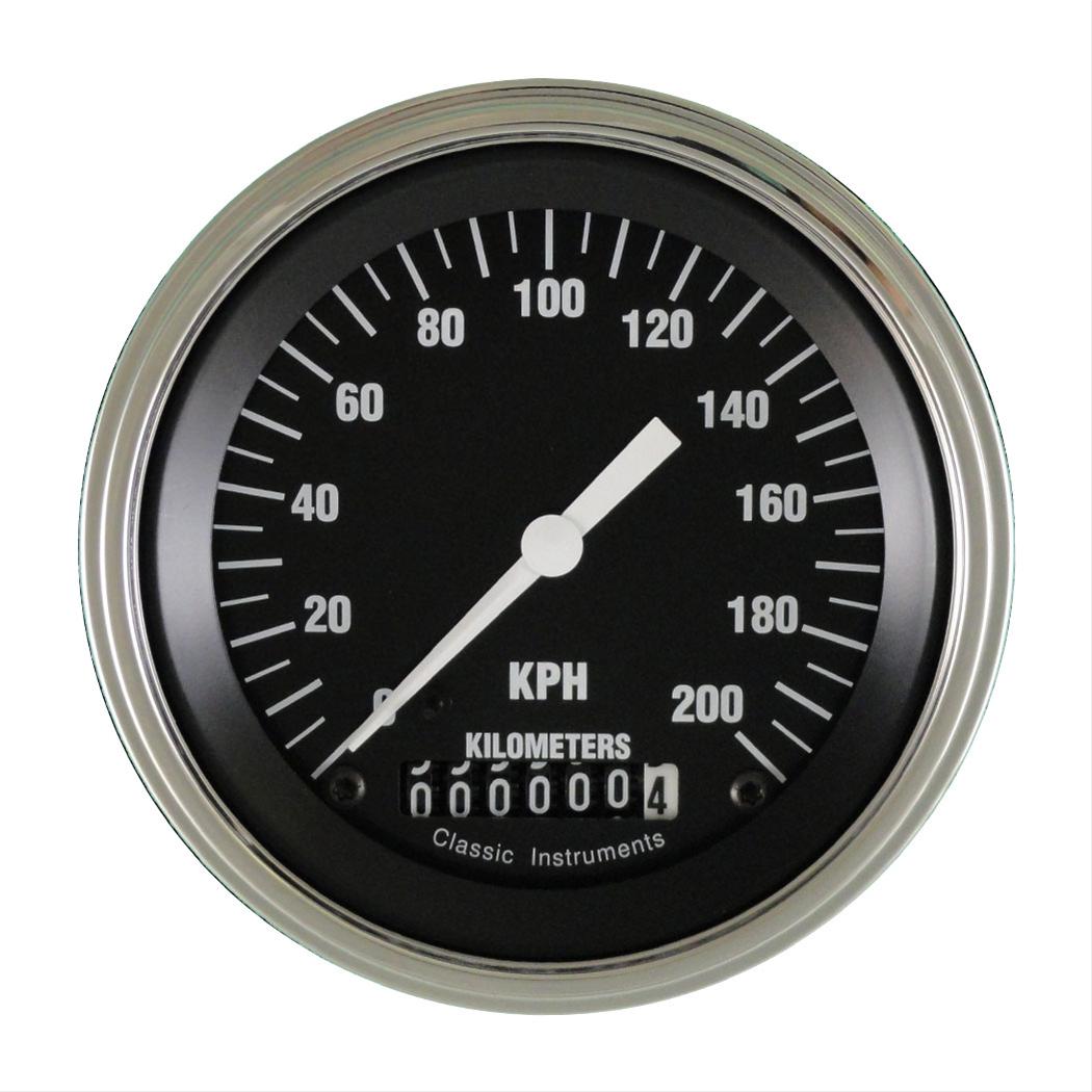 Classic Instruments Hot Rod Series Speedometers HR59SLC Speedometer, Series, 0-200 kph, 3 3/8 in. Diameter, Analog, Electrical, Curved Face, Each