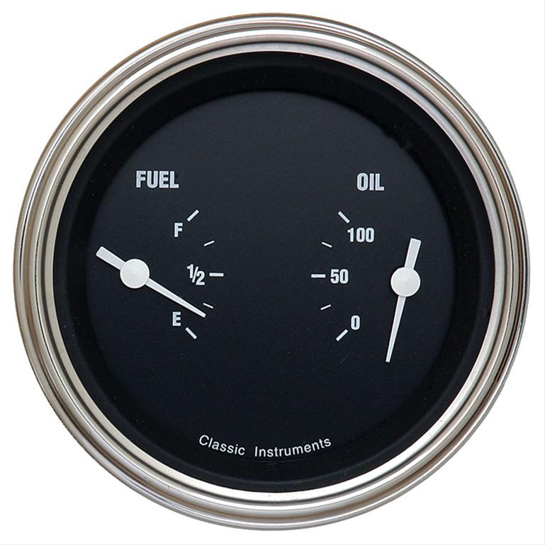 Classic Instruments Hot Rod Series Gauge Sets HR72SLC Gauge, Series, Dual, Oil Pressure, Fuel Level, 3 3/8 in., Black Face, Analog, Each