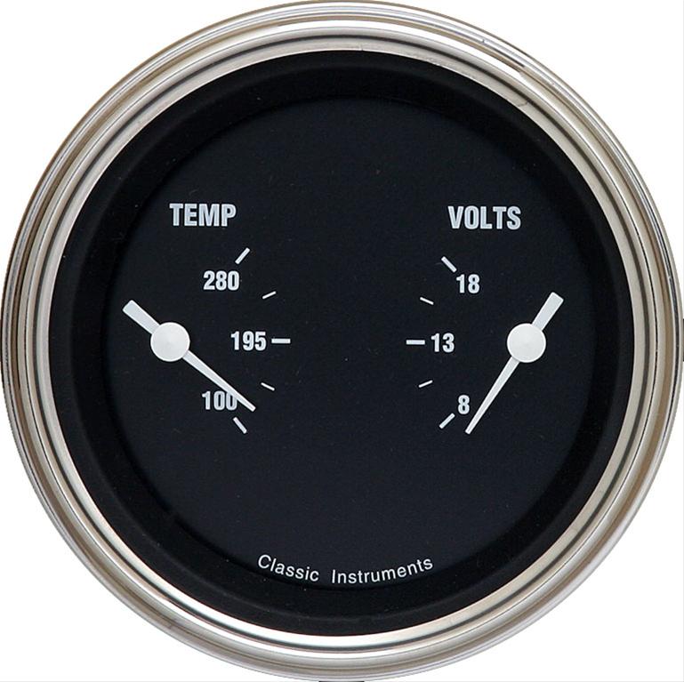 Classic Instruments Hot Rod Series Gauge Sets HR74SLC Gauge, Series, Dual, Water Temperature, Voltmeter, 3 3/8 in., Black Face, Analog, Each