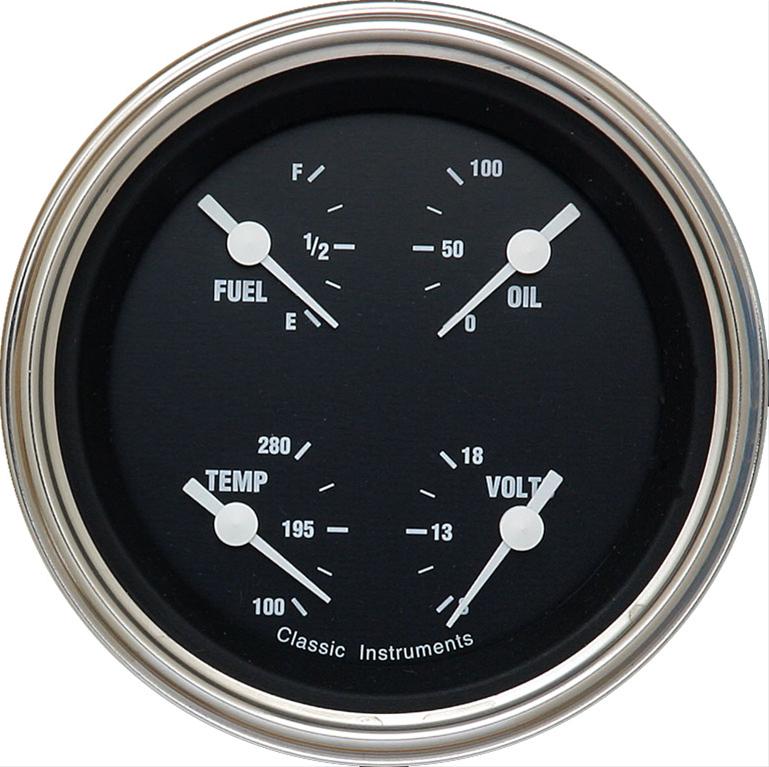 Classic Instruments Hot Rod Series Gauge Sets HR76SLF Set, Series, Analog, Electronic, Black Face, White Pointer, Polished Bezel, Flat Lens, Kit