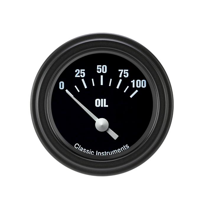 Classic Instruments Hot Rod Series Gauges HR81BLF Gauge, Series, Oil Pressure, 0-100 psi, 2 1/8 in., Black Face, Black Low Step Bezel, Flat Lens, Each