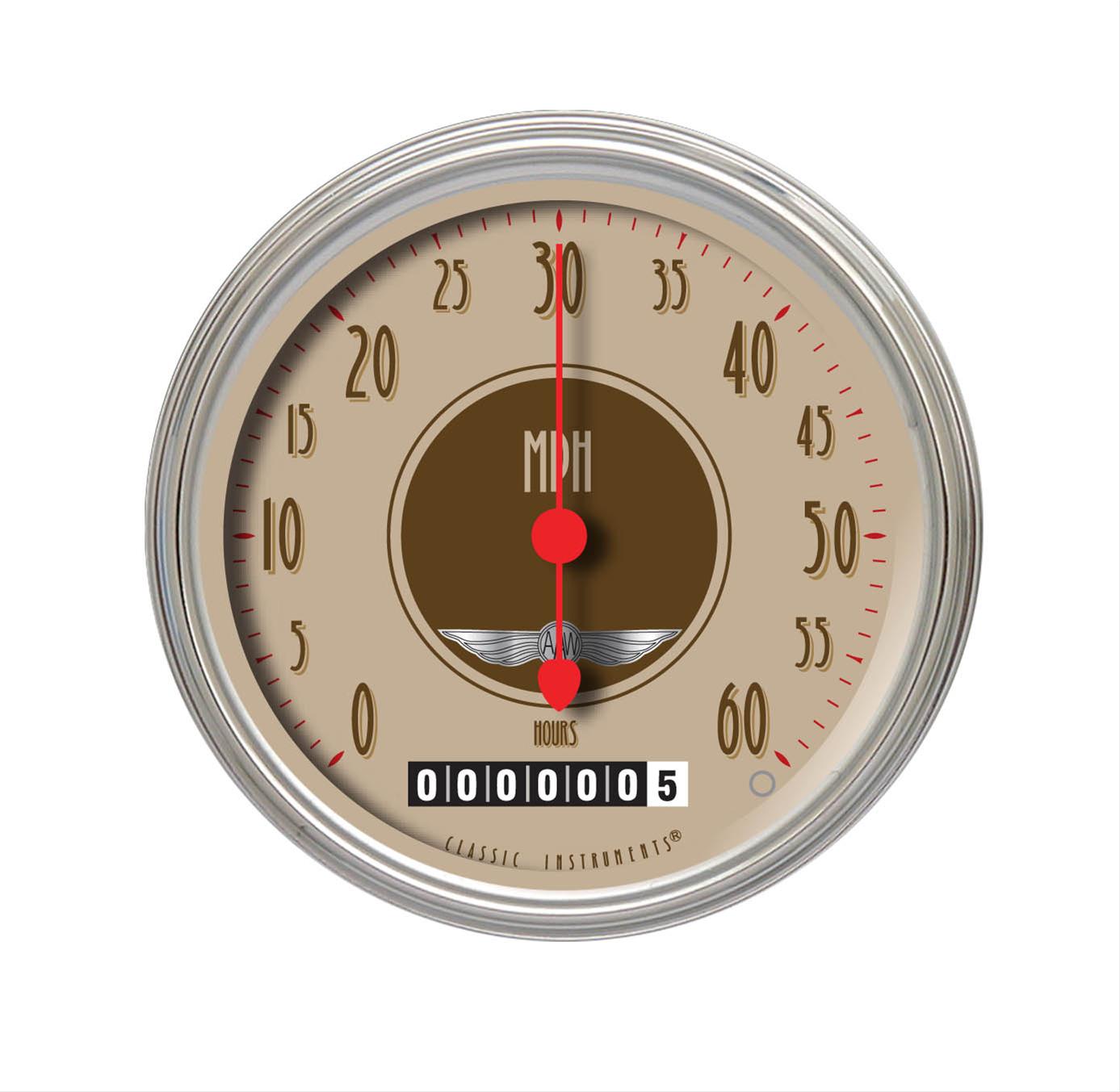 Classic Instruments All-American Nickel Series Speedometers LSAN Gauge, Series, Speedometer, 0-60 mph, 3 3/8 in., Face, Analog, Electrical, Each