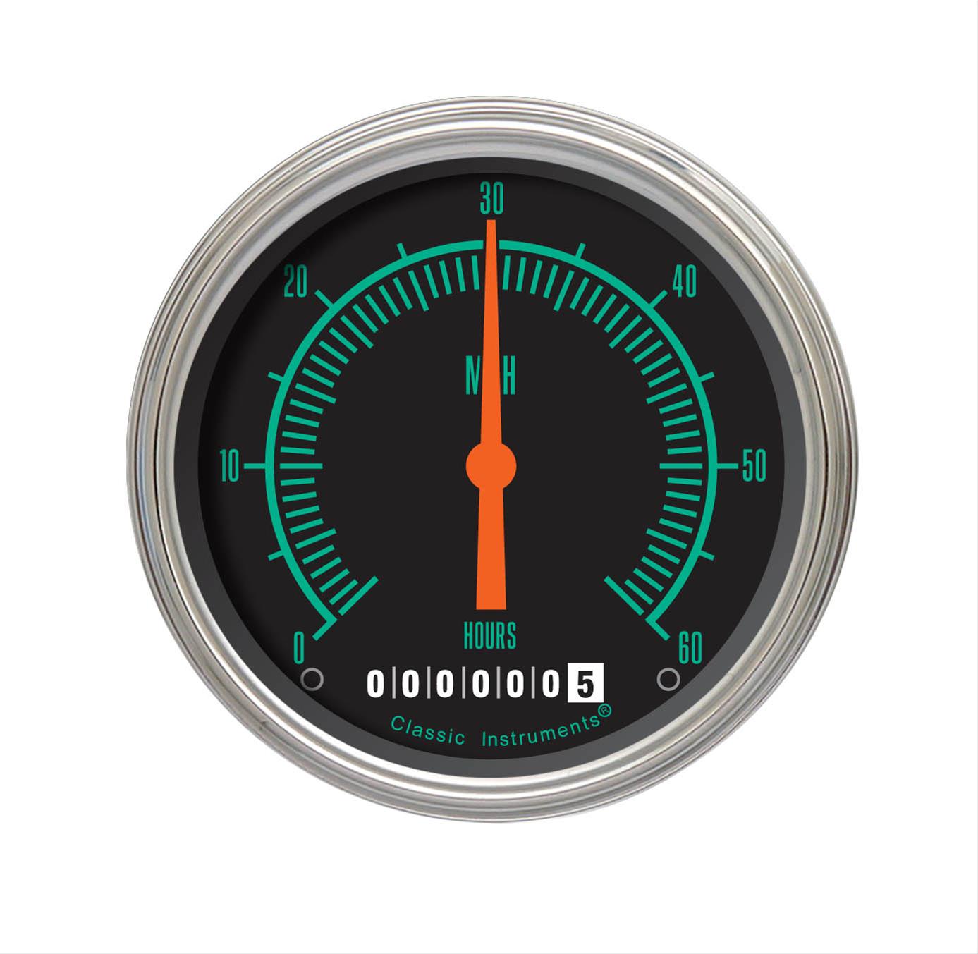 Classic Instruments G-Stock Series Speedometers LSGS Gauge, Series, Speedometer, 0-60 mph, 3 3/8 in., Black Face, Analog, Electrical, Each