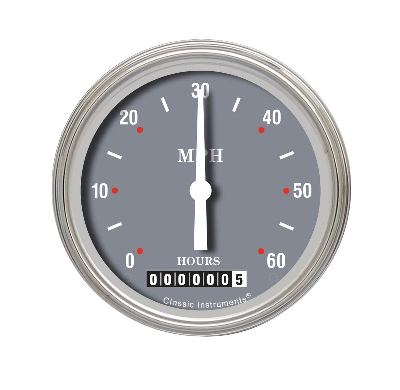 Classic Instruments SG Series Speedometers LSSG Gauge, Series, Speedometer, 0-60 mph, 3 3/8 in., Gray Face, Analog, Electrical, Each