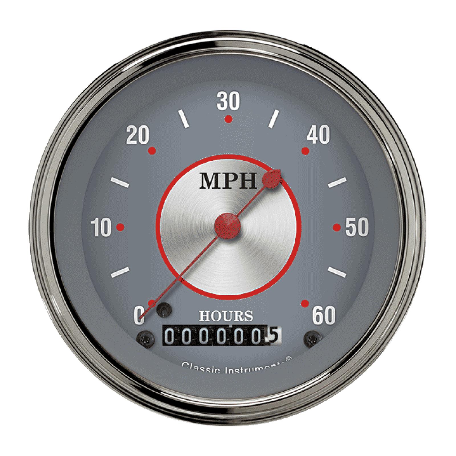 Classic Instruments Silver Series Speedometers LSSS Gauge, Series, Speedometer, 0-60 mph, 3 3/8 in., Gray Face, Analog, Electrical, Each