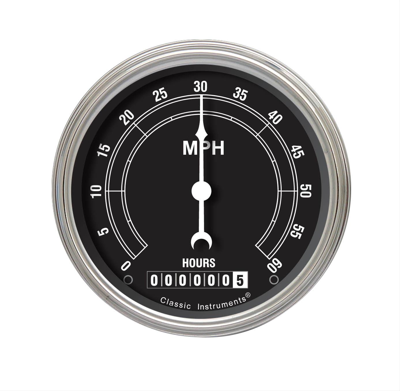 Classic Instruments Traditional Series Speedometers LSTR Gauge, Series, Speedometer, 0-60 mph, 3 3/8 in., Black/Gray Face, Analog, Electrical, Each
