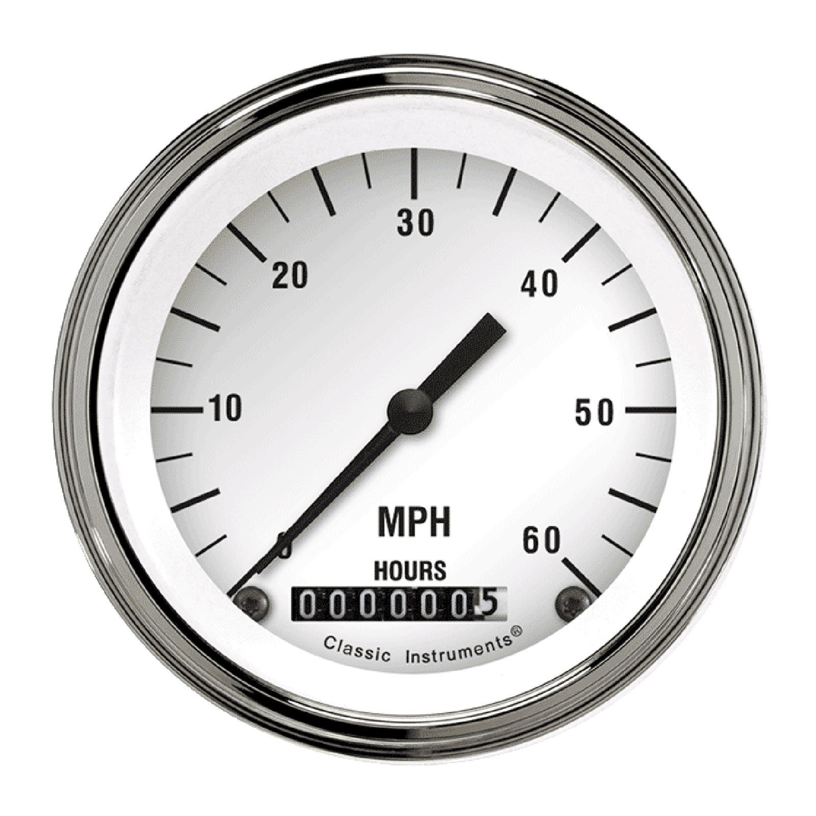 Classic Instruments White Hot Series Speedometers LSWH Gauge, Series, Speedometer, 0-60 mph, 3 3/8 in., Face, Analog, Electrical, Each