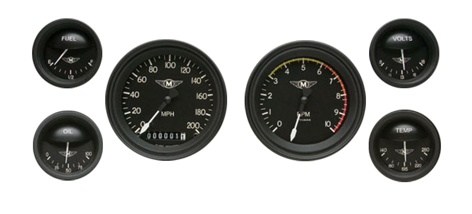 Classic Instruments Moal Bomber Series Gauge Sets MA01BLF Kit, Analog, Moal, Speedometer, Tachometer, Water Temperature, Fuel Level, Voltmeter, Oil Pressure, Kit