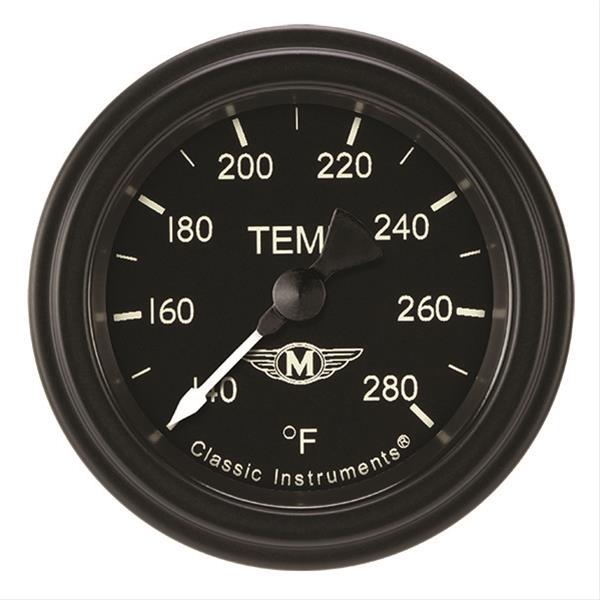 Classic Instruments Moal Bomber Series Gauges MA126BLF-12 Gauge, Analog, Series, Water Temp, 140-280 Degrees F, 2 1/8 in. Diameter, Black Face, Full Sweep, Each