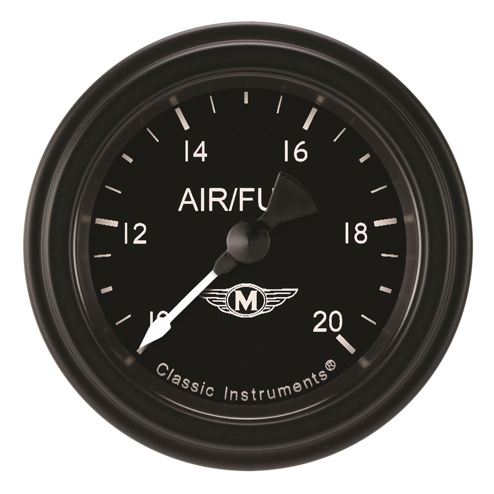 Classic Instruments Moal Bomber Series Gauges MA194BLF Gauge, Analog, Series, Air/Fuel Ratio, 20-10:1, 2 1/8 in. Diameter, Black Face, Full Sweep, Each