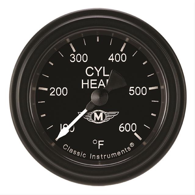 Classic Instruments Moal Bomber Series Gauges MA197BLF Gauge, Analog, Series, Cylinder Head Temp, 100-600 Degrees F, 2 1/8 in. Diameter, Black Face, Full Sweep, Each
