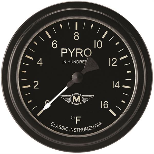 Classic Instruments Moal Bomber Series Gauges MA398BLF Gauge, Analog, Series, EGT, 0-1600 Degrees F, 2 5/8 in. Diameter, Black Face, Full Sweep, Each