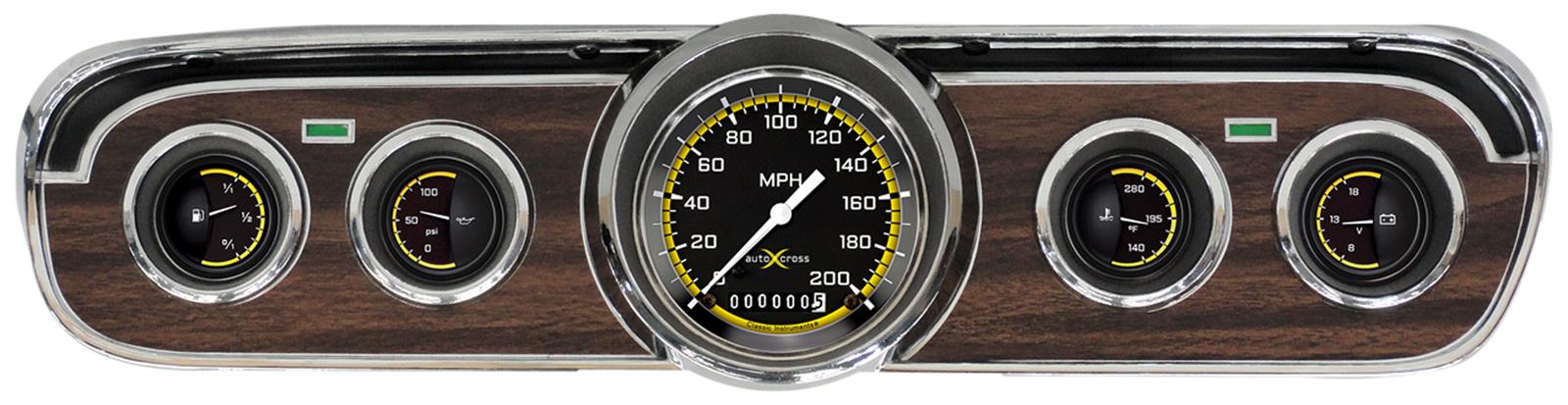 Classic Instruments 1965-66 Mustang Package Gauge Sets MU65AXY00 Kits, Package, Analog, Speedometer, Fuel Level, Oil Pressure, Volts, Water Temp., Black/Yellow Face, White Numbers, Ford, Kit