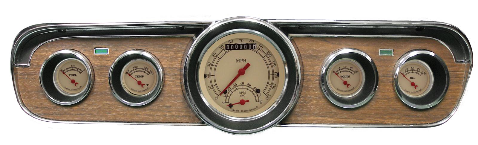 Classic Instruments 1965-66 Mustang Package Gauge Sets MU65VT35 Set Direct Fit, Analog, Vintage Series, 5-Gauge Set, Tan Face, Red Pointer, Ford, Mustang, Set