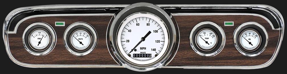Classic Instruments 1965-66 Mustang Package Gauge Sets MU65WH00 Gauges, White Hot Style, Speedometer, Water Temperature, Fuel Level, Voltage, White Face, Analog, Ford, Kit