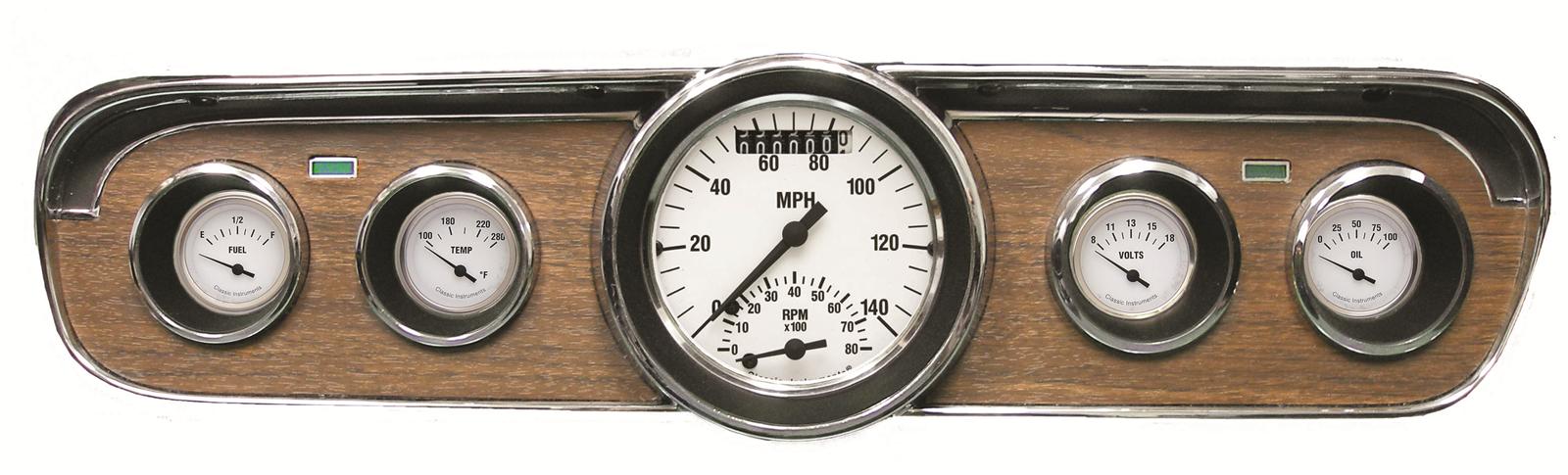 Classic Instruments 1965-66 Mustang Package Gauge Sets MU65WH35 Gauges, White Hot Style, Speedometer, Tach, Water Temperature, Fuel Level, White Face, Analog, Ford, Kit