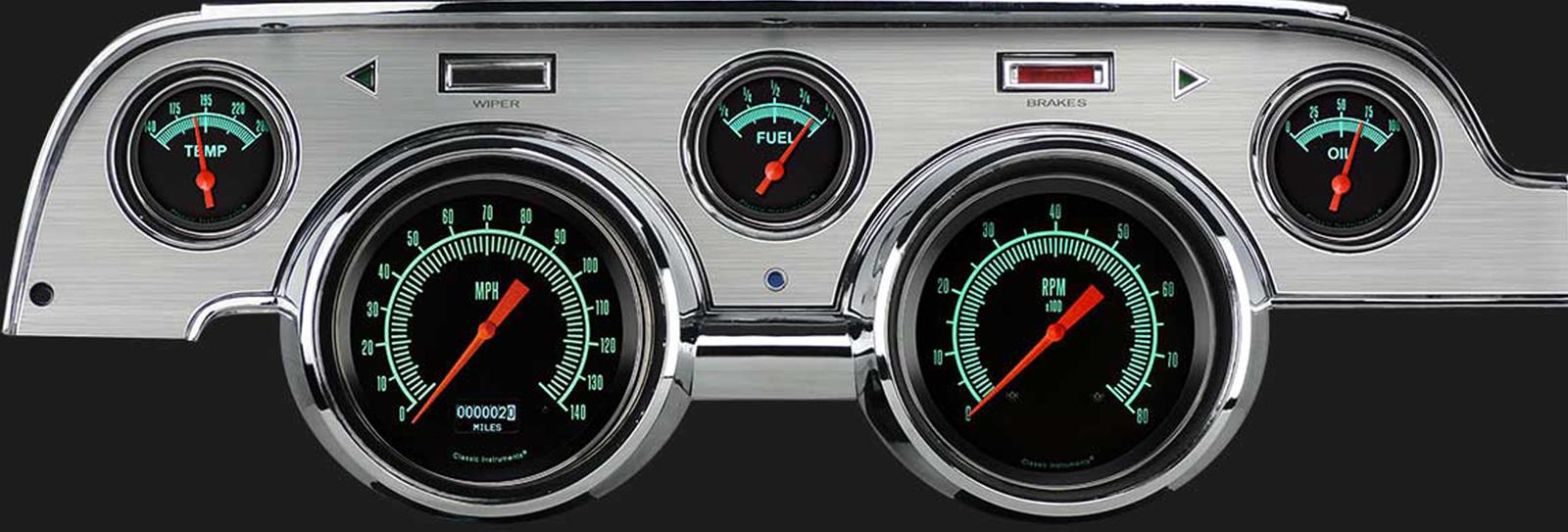 Classic Instruments 1967-68 Mustang Package Gauge Sets MU67DGSBA Kit, G-Stock, Info Screen, Ford, Mustang, 1967-1968, Brushed Aluminum Bezel, Speedometer, Tach, Fuel Level, Oil Pressure, Water Temp, Kit