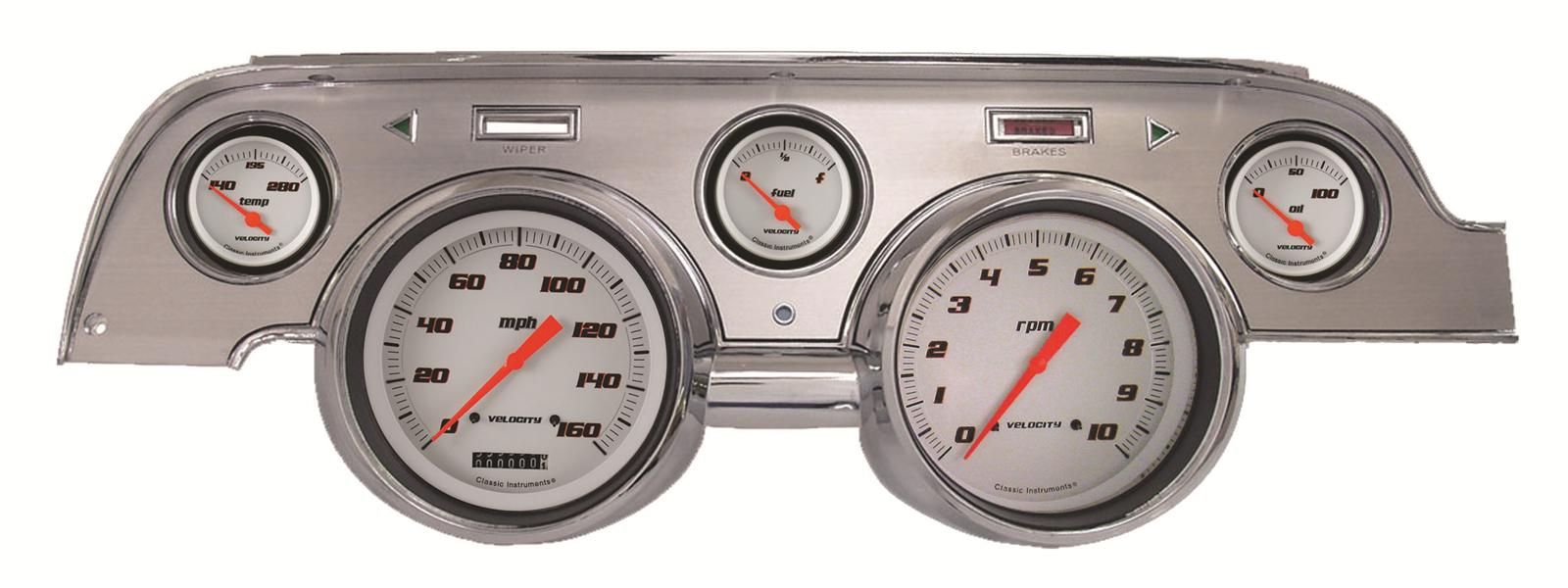 Classic Instruments 1967-68 Mustang Package Gauge Sets for 1967-1968 MUSTANG - MU67VSWBA Gauges, Velocity Style, Speedometer, Tach, Oil Pressure, Water Temperature, White Face, Analog, Ford, Set