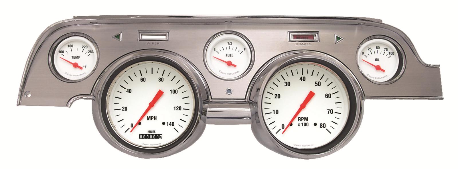 Classic Instruments 1967-68 Mustang Package Gauge Sets for 1967-1968 MUSTANG - MU67WHBA Gauges, Vintage, Direct-Fit, White Face, Black Numbers, Analog, Electronic, Ford, Set