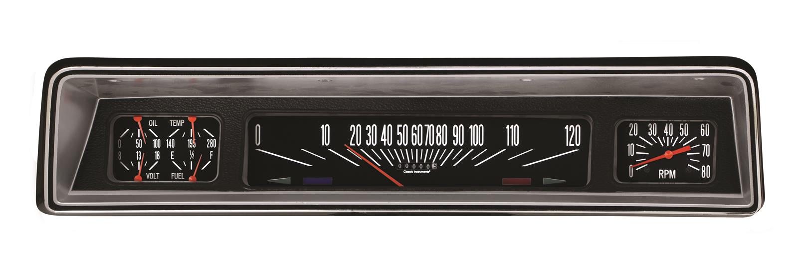 Classic Instruments 1966-67 Nova Package Gauge Sets NO66B Gauges, Black Series, Analog, Electronic, Black Face, Orange Pointer, Silver Panel, Chevy, Kit