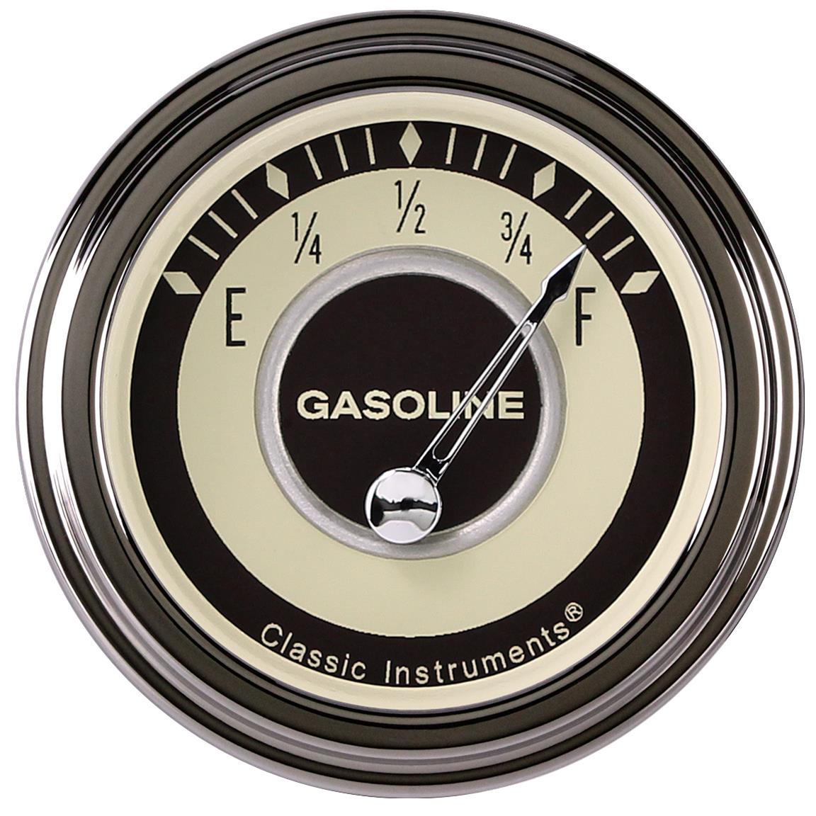 Classic Instruments Nostalgia VT Series Gauges NT09SLF Gauge, Series, Fuel Level, 240-33 ohm, 2 1/8 in., Beige Face, Stainless Low Step Bezel, Flat Lens, Each