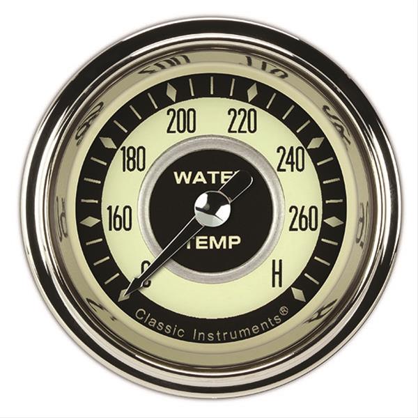 Classic Instruments Nostalgia VT Series Gauges NT126SHC-06 Gauge, Analog, Series, Water Temp, 140-280 Degrees F, 2 1/8 in. Diameter, Cream/Brown Face, Full Sweep, Each