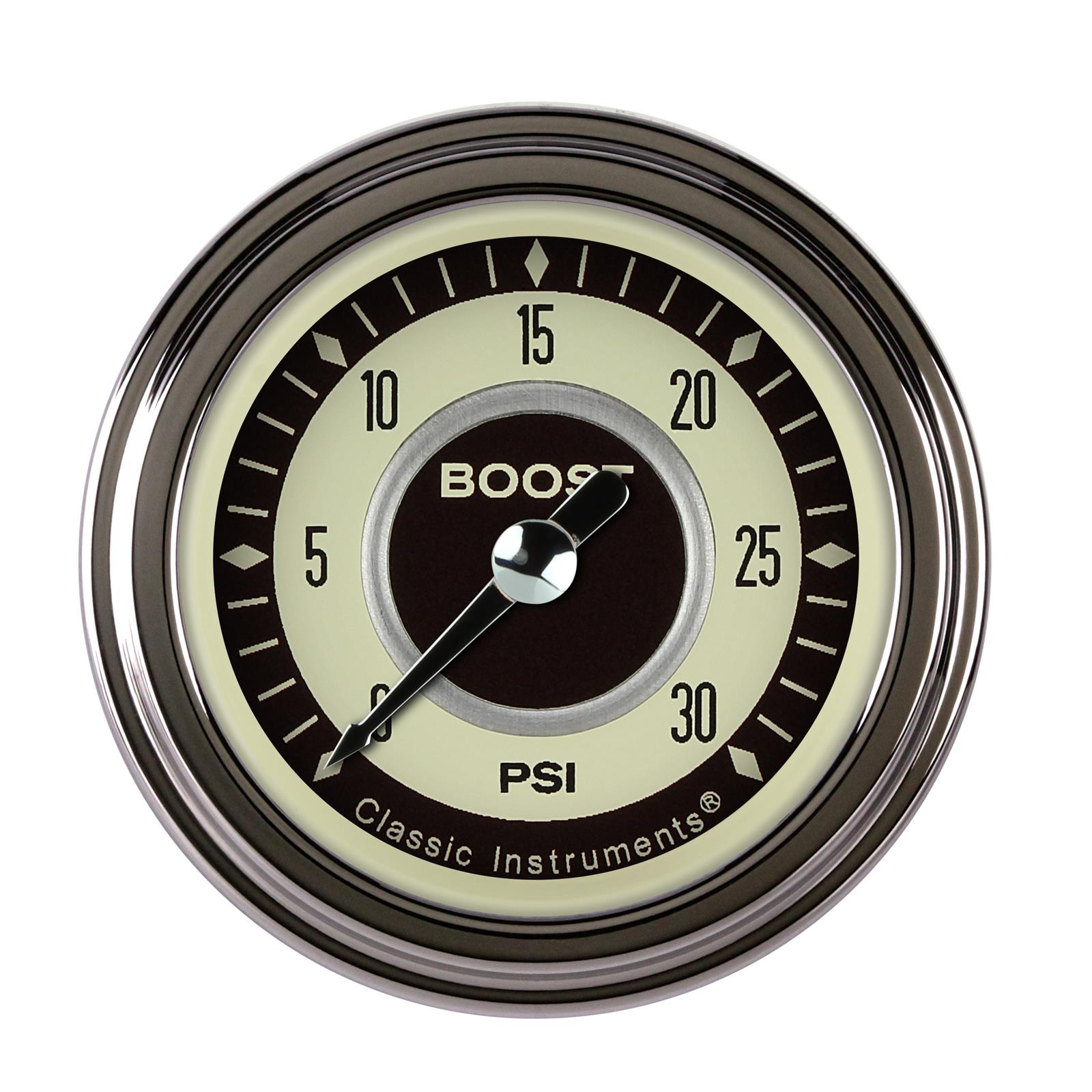 Classic Instruments Nostalgia VT Series Gauges NT142SLF Gauge, VT, Boost Pressure, 0-30 psi, 2 5/8 in., Analog, Electrical, Beige Face, Each